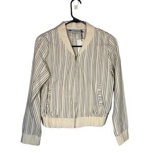 American Rhino Anthro White Striped BiBi Full Zip Bomber Jacket Women XS